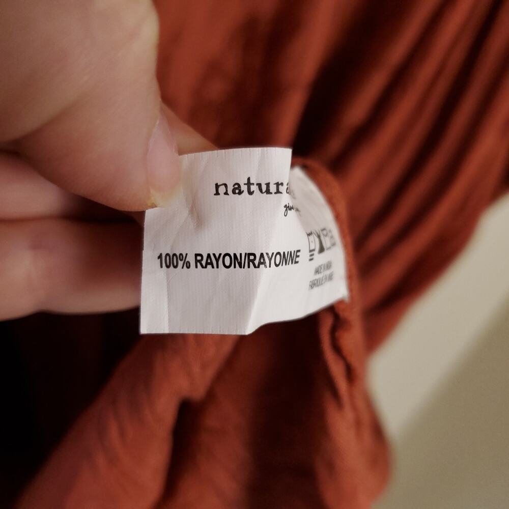 NATURAL LIFE Rust Embossed Babydoll Bubble Sleeves Boho Bohemian Mini Dress XL - Picture 9 of 10